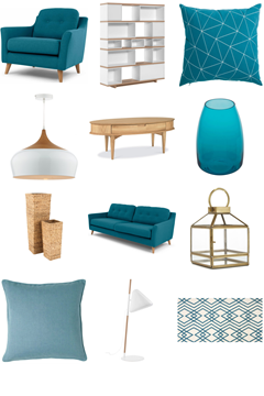 Azure Blue and Light Oak Living Room