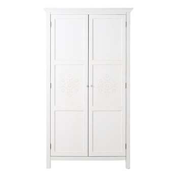 2-door white pine wardrobe with relief motifs (H180 x W100 x D55cm)