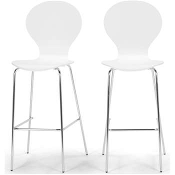 2 x Kitsch Barstool, White and Chrome Legs (117 x 48cm)