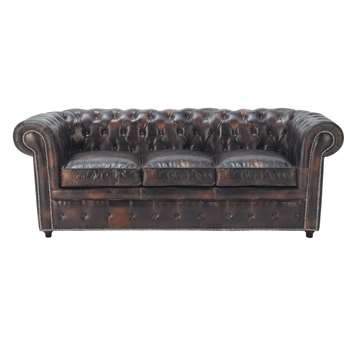 3 seater Chesterfield leather button sofa in mocha brown