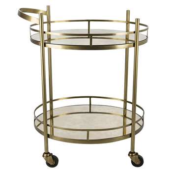 A by Amara - Antique Brass Mirror Drinks Trolley (H81 x W66 x D46cm)