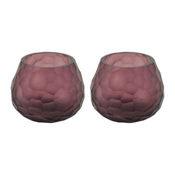 A by Amara - Chisel Glass Votives - Set of 2 - Purple (H8 x W10 x D10cm)