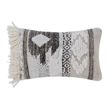 A by Amara - Diamond Fringed Cushion - Natural/Grey (H30 x W50cm)