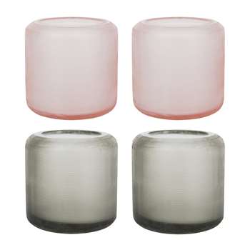 A by Amara - Dixie Glass Votives - Set of 4 - Grey/Peach (7.9 x 5.7cm)