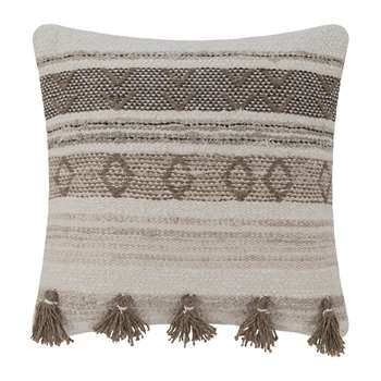A by Amara - Ethnic Tassel Cushion - Natural/Brown (H50 x W50cm)