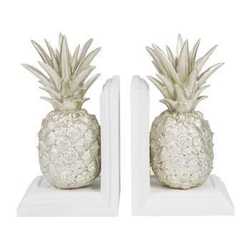 A by Amara - Pineapple Bookends - Set of 2 - Silver/White (H21 x W12cm)