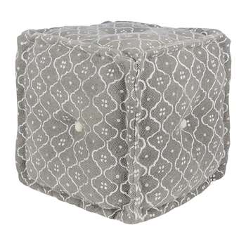 A by Amara - Printed Tile Cube Pouf - Grey/White (H40 x W40 x D40cm)