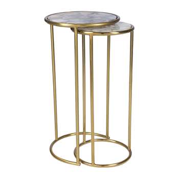 A by Amara - Round Dark Agate Side Tables - Set of 2 (H59 x W31 x D31cm)