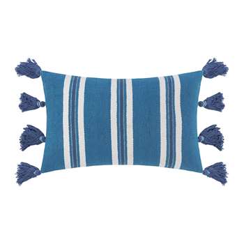 A by Amara - Thick Stripe Tassel Cushion - Blue (H40 x W60cm)
