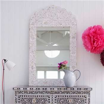 Adriana White Mother Of Pearl Mirror (H124 x W70cm)