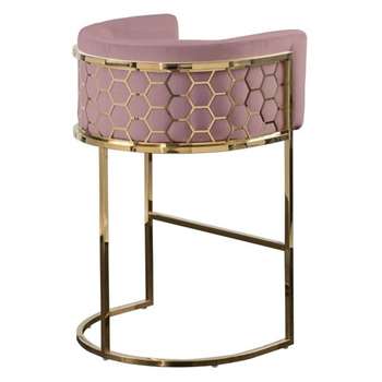 Alveare Bar Stool Brass - Blush Pink (H95 x W63 x D55cm)