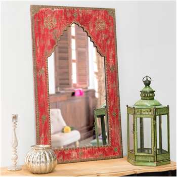 ANISH carved wood mirror in red H 110cm