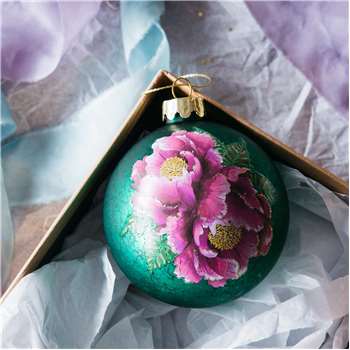 Antique Green Painted Flowers Bauble (W8 x D8cm)