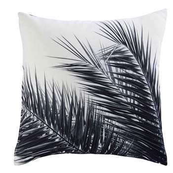 AROHA white and black palm tree print fabric cushion 45 x 45 cm
