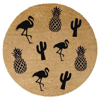 Artsy Doormats - Pineapple, Flamingo & Cactus Door Mat - Round (Diameter 70cm)
