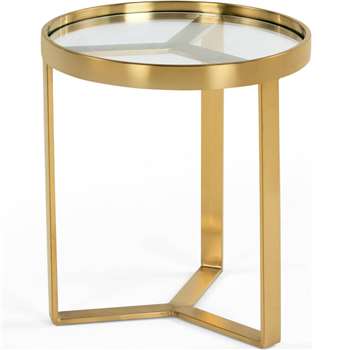 Aula Side Table, Brushed Brass and Glass (H50 x W45 x D45cm)
