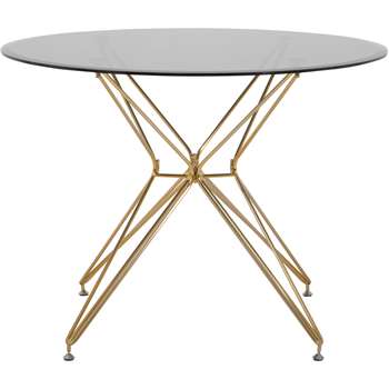 Belden Round Dining Table, Smoked Glass and Brushed Brass (75 x 100cm)
