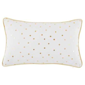 BIRD SONG White Cotton Cushion with Gold Polka Dots (25 x 40cm)