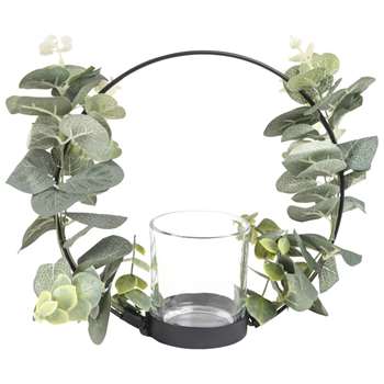 FIORA Black Metal Candle Holder with Leaf Garland (Height 20cm)
