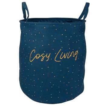 Blue Plant Fibre Laundry Basket with Yellow Print (H45 x W40cm)