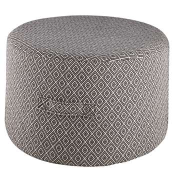 BOREAL Black Cotton Pouffe With Ecru Jacquard Motifs (H32 x W55 x D55cm)