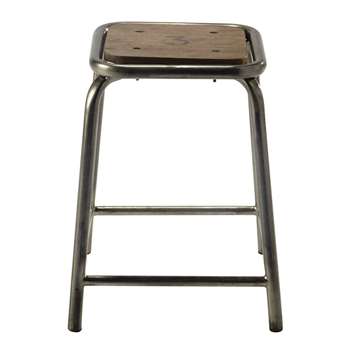BRADFORD black metal and mango wood stool (48 x 38cm)