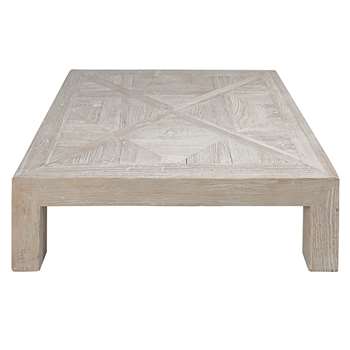 BRUGES Bleached recycled solid elm coffee table (30 x 100cm)