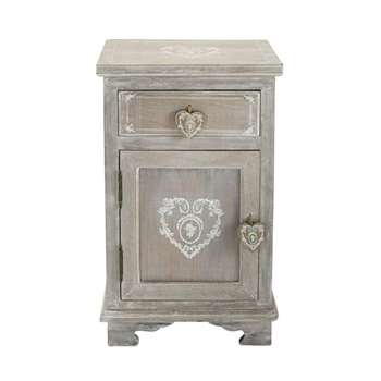 CAMILLE Paulownia wood bedside table with drawer in greyed finish (64 x 38cm)