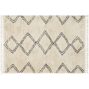 Caram Berber Style Rug, Extra Large, Off White & Charcoal Grey (H200 x W300cm)