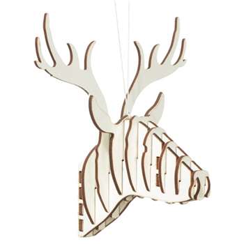 Card Reindeer Christmas Decoration - White (H11 x W11 x D8cm)