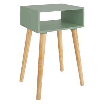Cato Sage Green Side Table With Storage And Solid Wood Legs (H60 x W40 x D30cm)