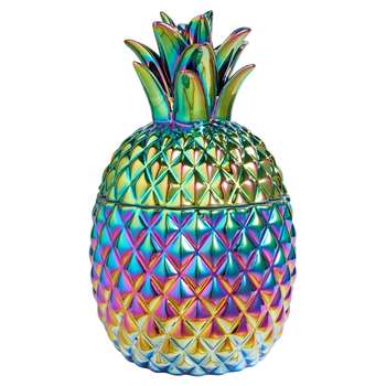Ceramic Metallic Pineapple Pot - Petrol (H27.5 x W16 x D16cm)