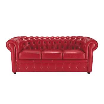 CHESTERFIELD 3 seater leather button sofa in red