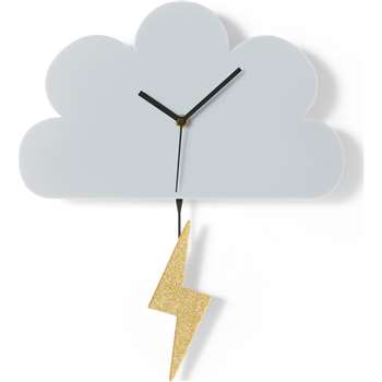 Cloud & Lightning Acrylic Clock by Tatty Devine, Grey & Gold (H36 x W30 x D5cm)