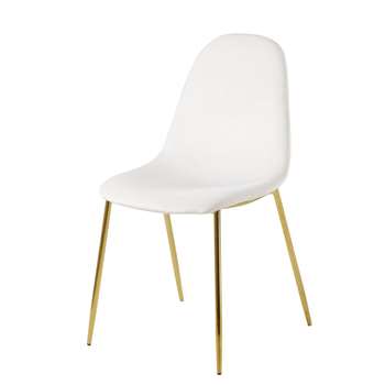 CLYDE White Velvet and Gold Metal Scandinavian Chair (H86 x W45 x D55cm)