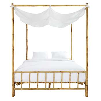 Coconut Bamboo and White Fabric Four-Poster Bed
