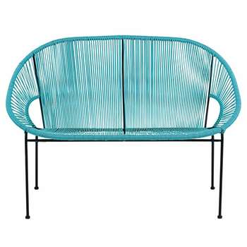 COPACABANA 2/3-Seater Garden Bench in Blue Resin String and Black Metal (H81 x W118 x D75cm)
