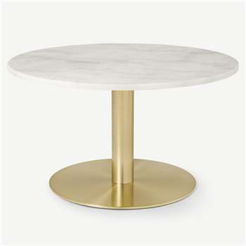 Corby Coffee Table, White Marble & Brushed Brass (H45 x W80 x D80cm)