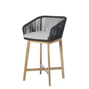 COSTA RICA Anthracite Woven Cord and Light Grey Canvas Garden Bar Armchair (H104 x W58 x D58cm)