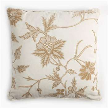 Crewelwork Cushion - White (50 x 50cm)
