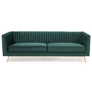 Danube Green Velvet 3 Seater Sofa (H69 x W212 x D85cm)