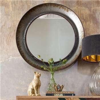 Distressed Round Mirror (H88 x W88 x D10cm)