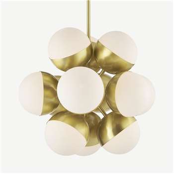 Donna Sputnik Pendant Lamp, Opal Glass & Brass (H75 x W50 x D50cm)