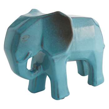 Dunston Blue Ceramic Elephant Object (H24 x W32 x D17cm)