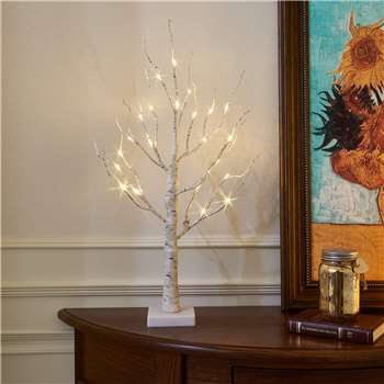 Eambrite White Mini Birch Christmas Tree with Lights, 2ft (Height 60cm)