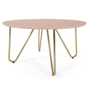 Eibar Coffee Table, Pink and Brass (H42 x W80 x D80cm)