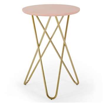 Eibar Side Table, Pink and Brass (H55 x W43 x D43cm)