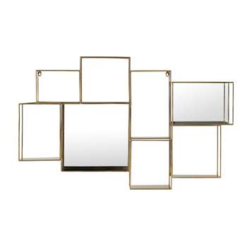 ELTON Gold Metal Wall-Mount Shelving Unit with Mirror (70 x 111cm)