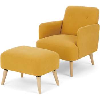 Elvi Accent Armchair and Footstool, Butter Yellow (H80 x W61 x D76cm)