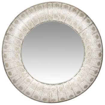 ESMARA - Round Silvery Metal Mirror (Diameter 80cm)